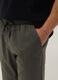 Green relaxed fit pajama trousers in cotton-linen blend_3