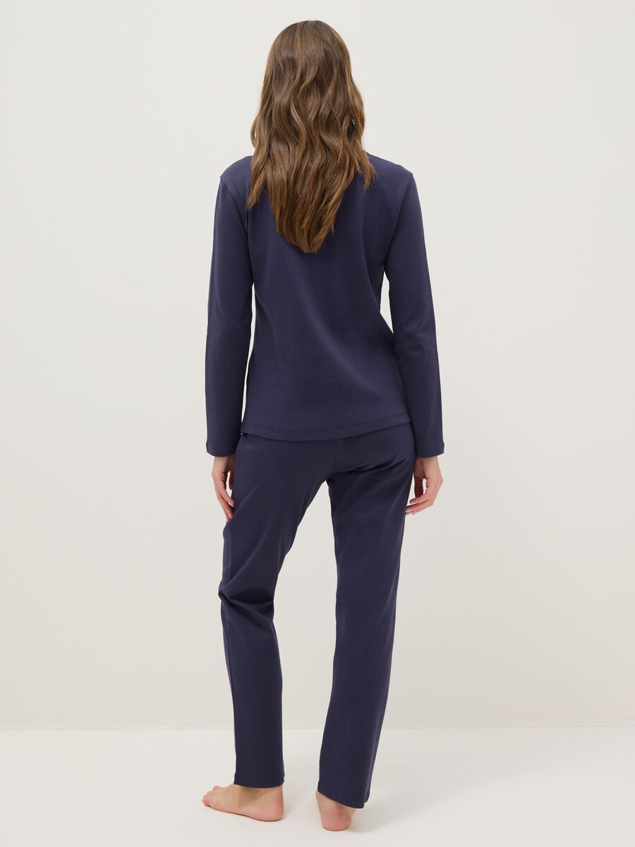 Blue pure cotton regular fit pyjamas with chest pocket and V-neck_2