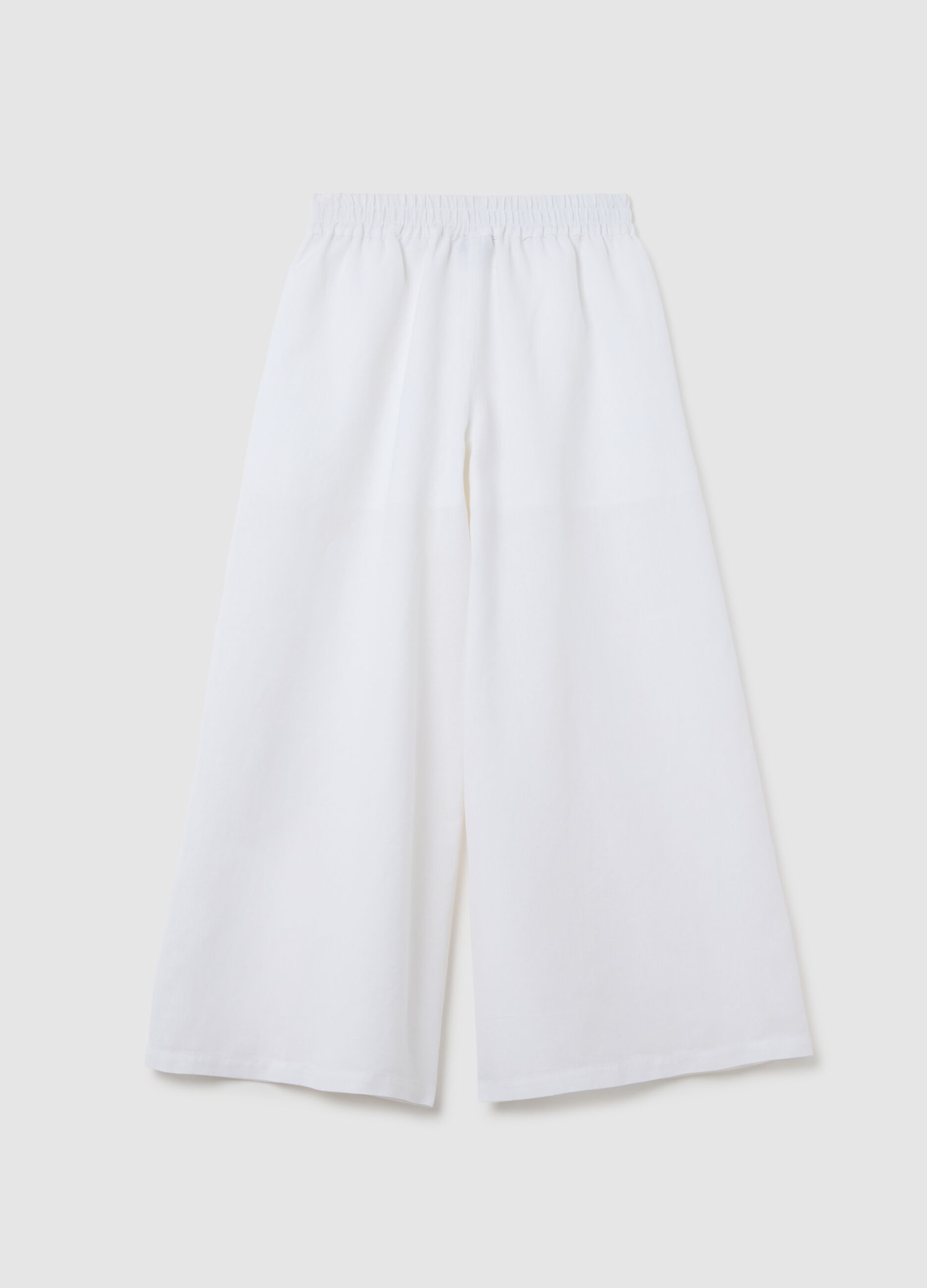 Pantaloni da ragazza in cotone e lino bianchi wide leg