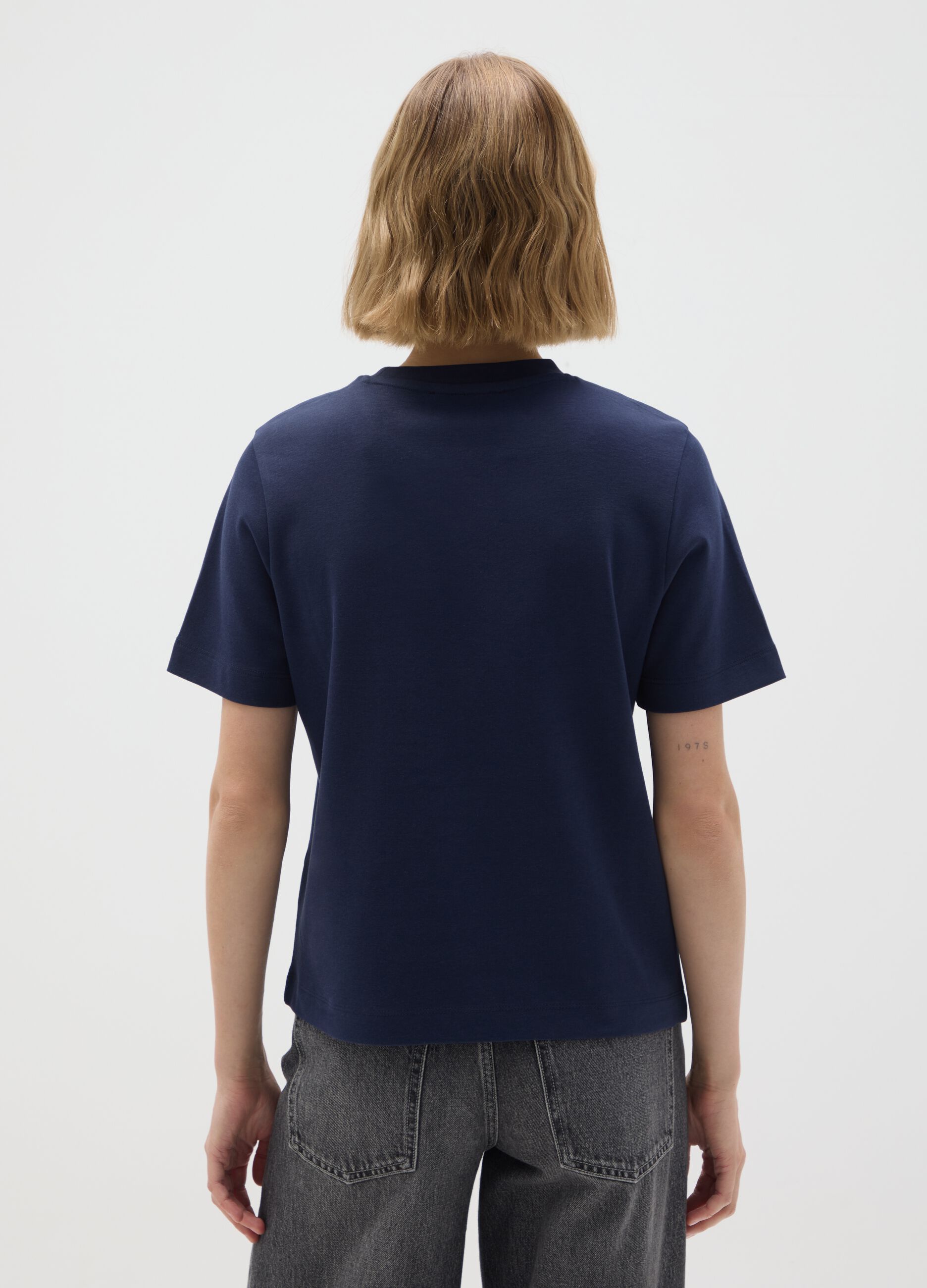 Blue pure cotton regular fit T-shirt