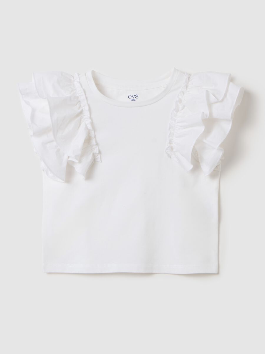 White short-sleeved T-shirt with flounces_0