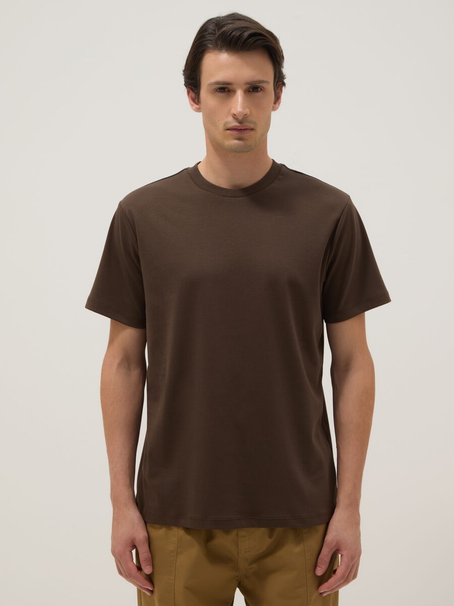 Brown regular fit crew neck T-shirt in pure cotton_0