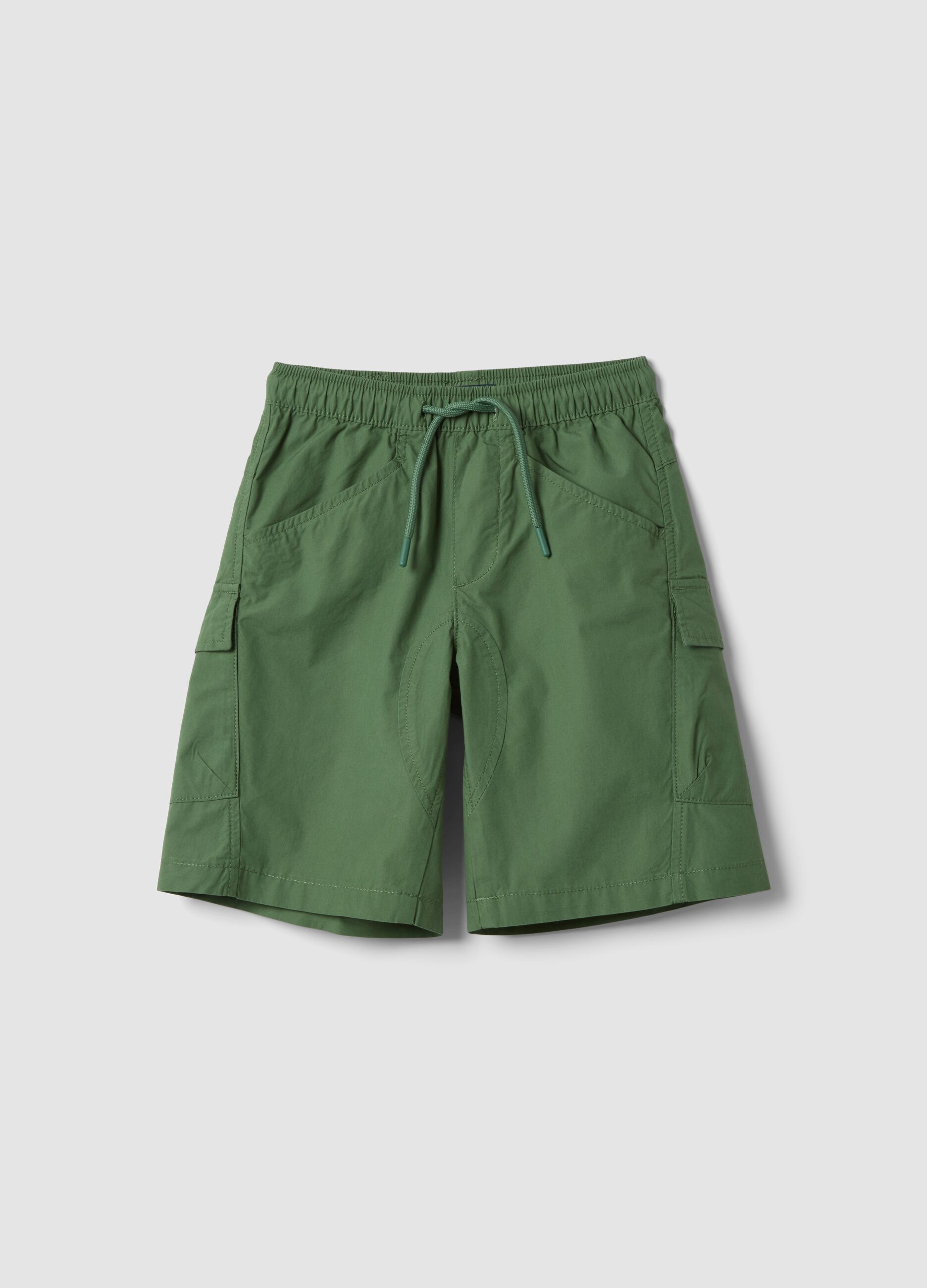 Green pure cotton cargo shorts