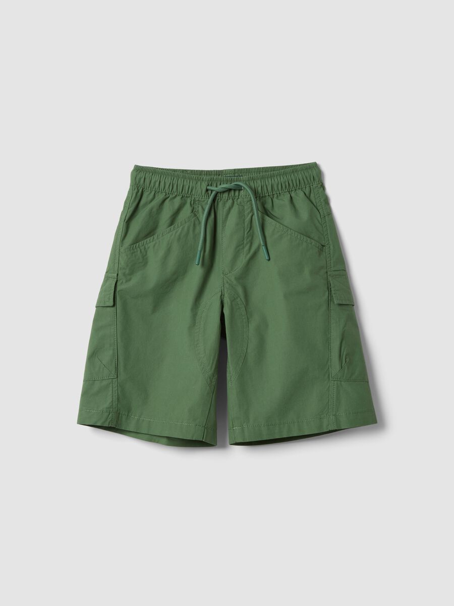 Green pure cotton cargo shorts_0