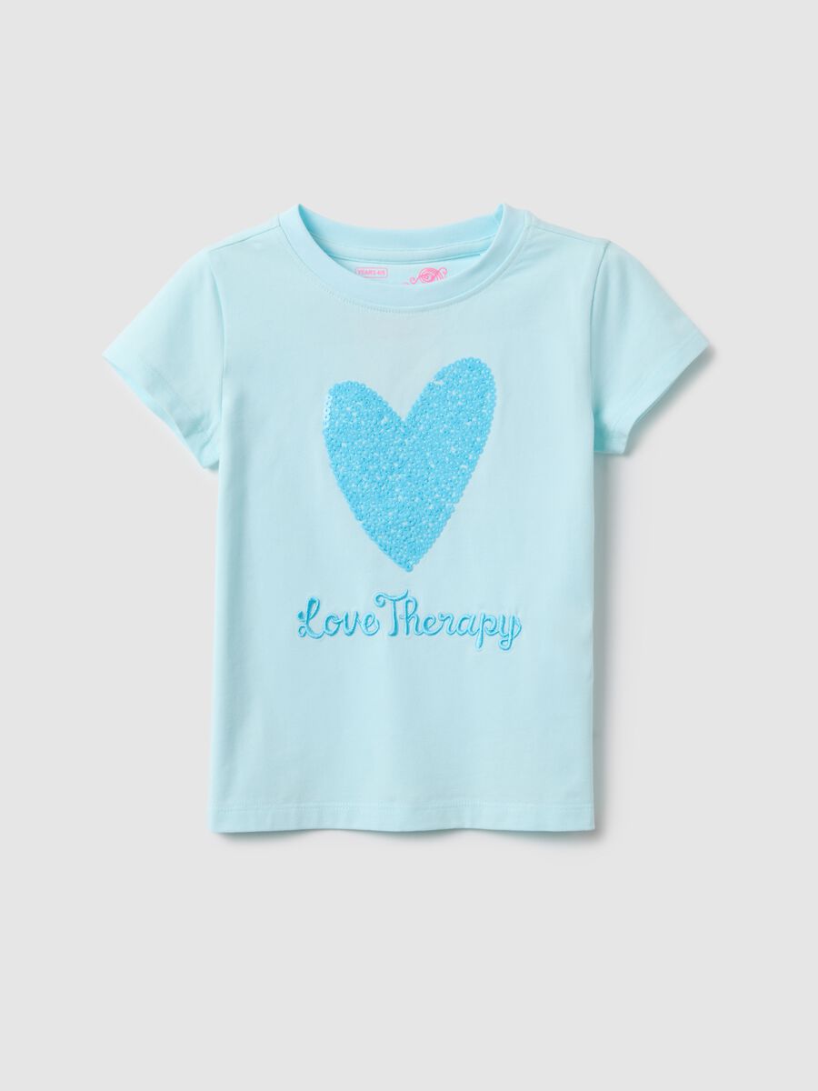 Blue stretch cotton regular fit heart t-shirt for girls_0