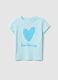 Blue stretch cotton regular fit heart t-shirt for girls_0