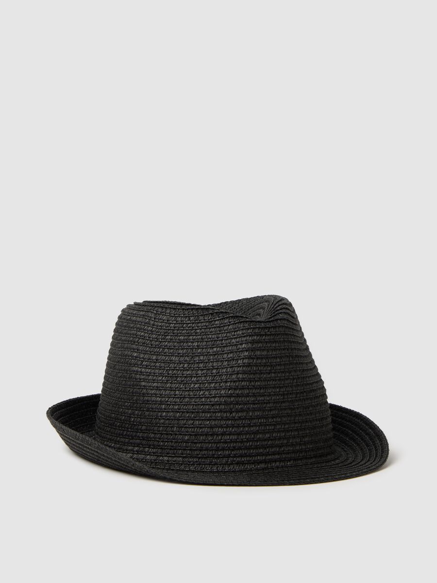 Black fedora hat in straw_0