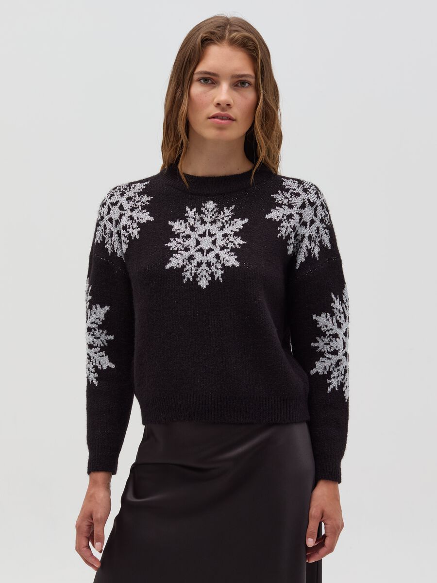 Pullover with jacquard snowflakes in lurex_0