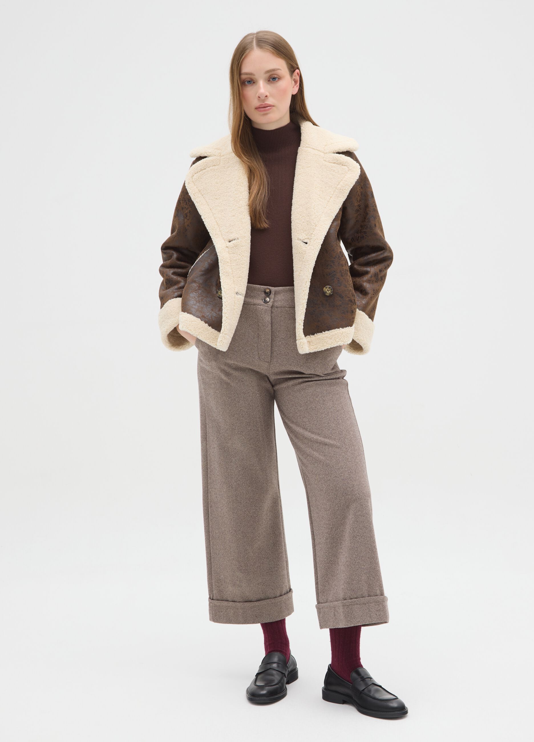 Brown heavy jacket with contrast collar regular fit