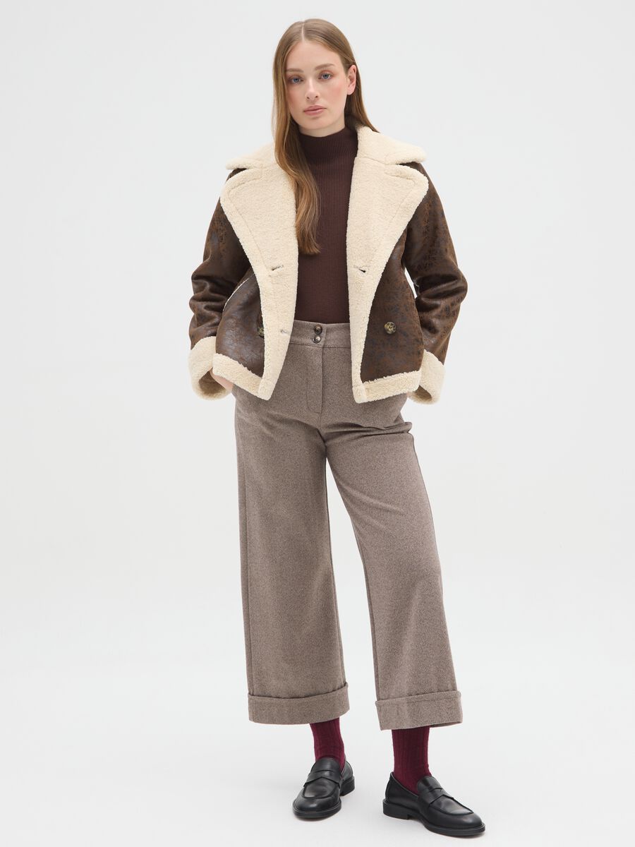 Giacca pesante marrone con collo a contrasto regular fit_1