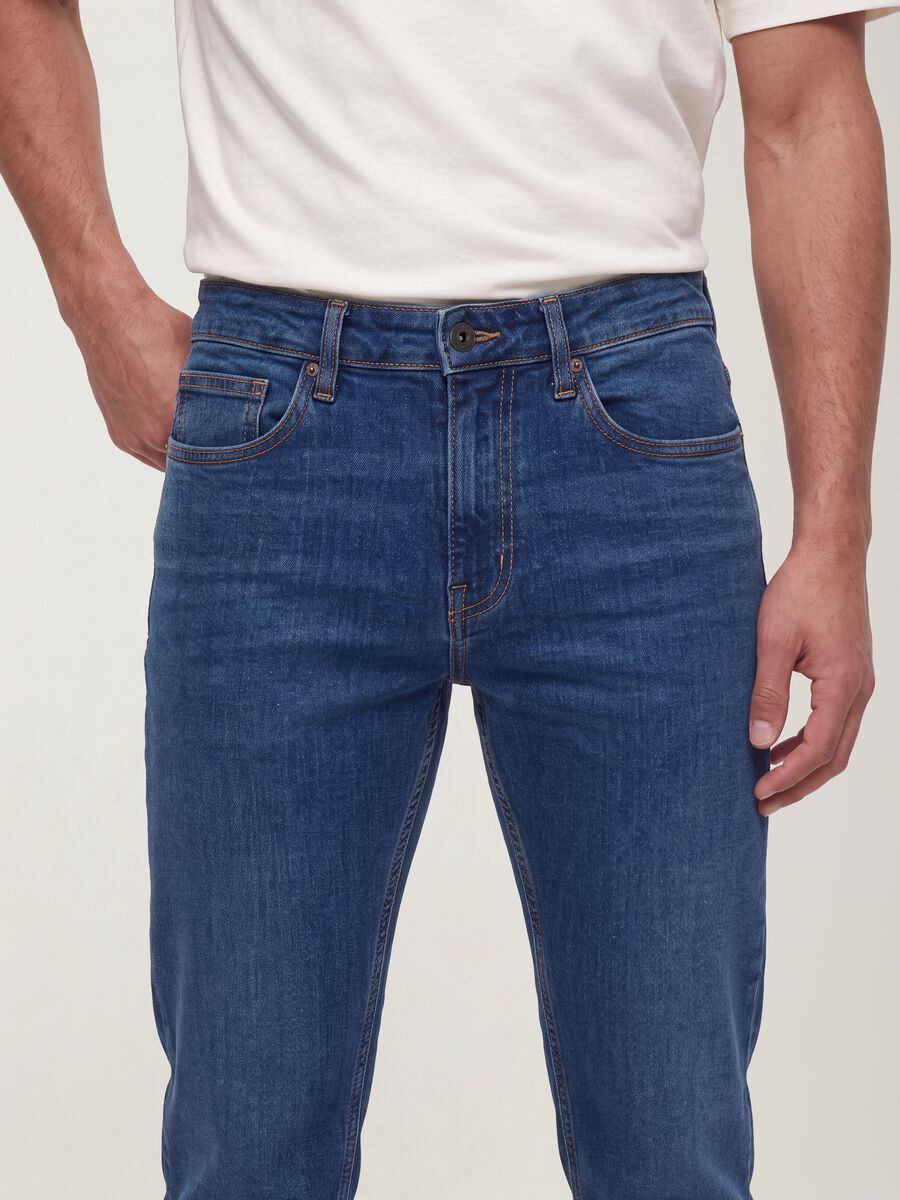 Blue slim-fit stretch cotton jeans_3