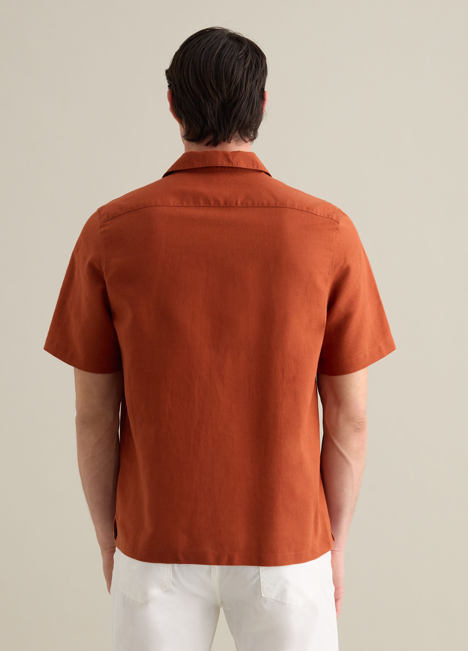 Orange Casual Shirt in Linen and Cotton Blend