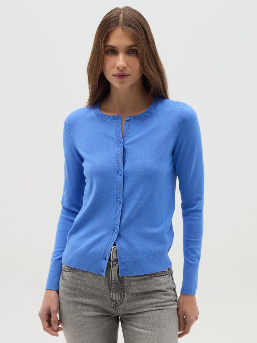 Solid colour cardigan with round neck_0