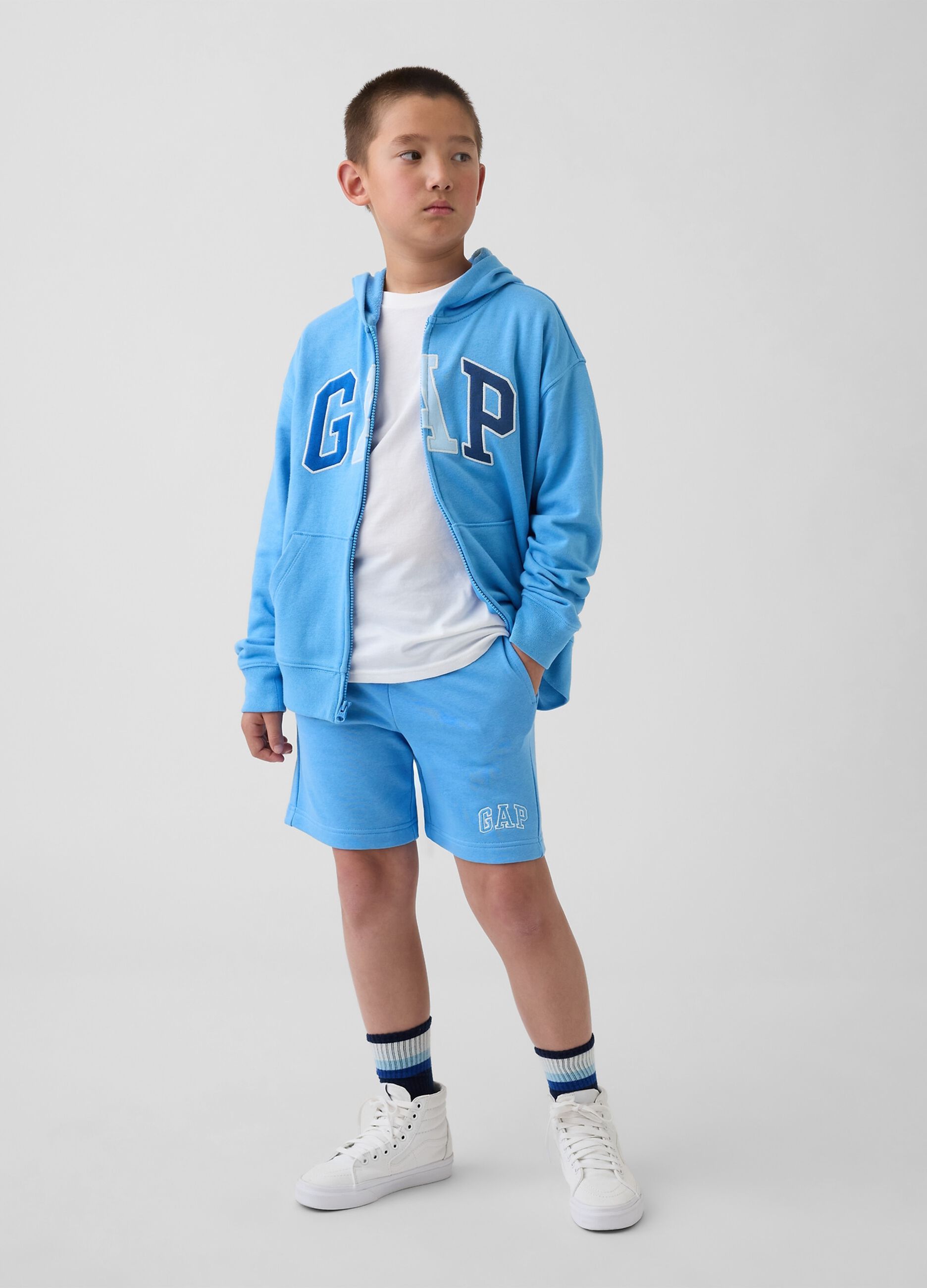 Children's regular fit blue cotton blend shorts