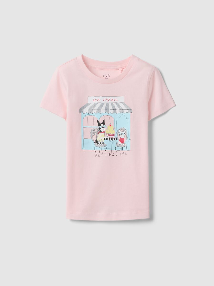 T-shirt in puro cotone rosa regular fit con stampa per bambina_0
