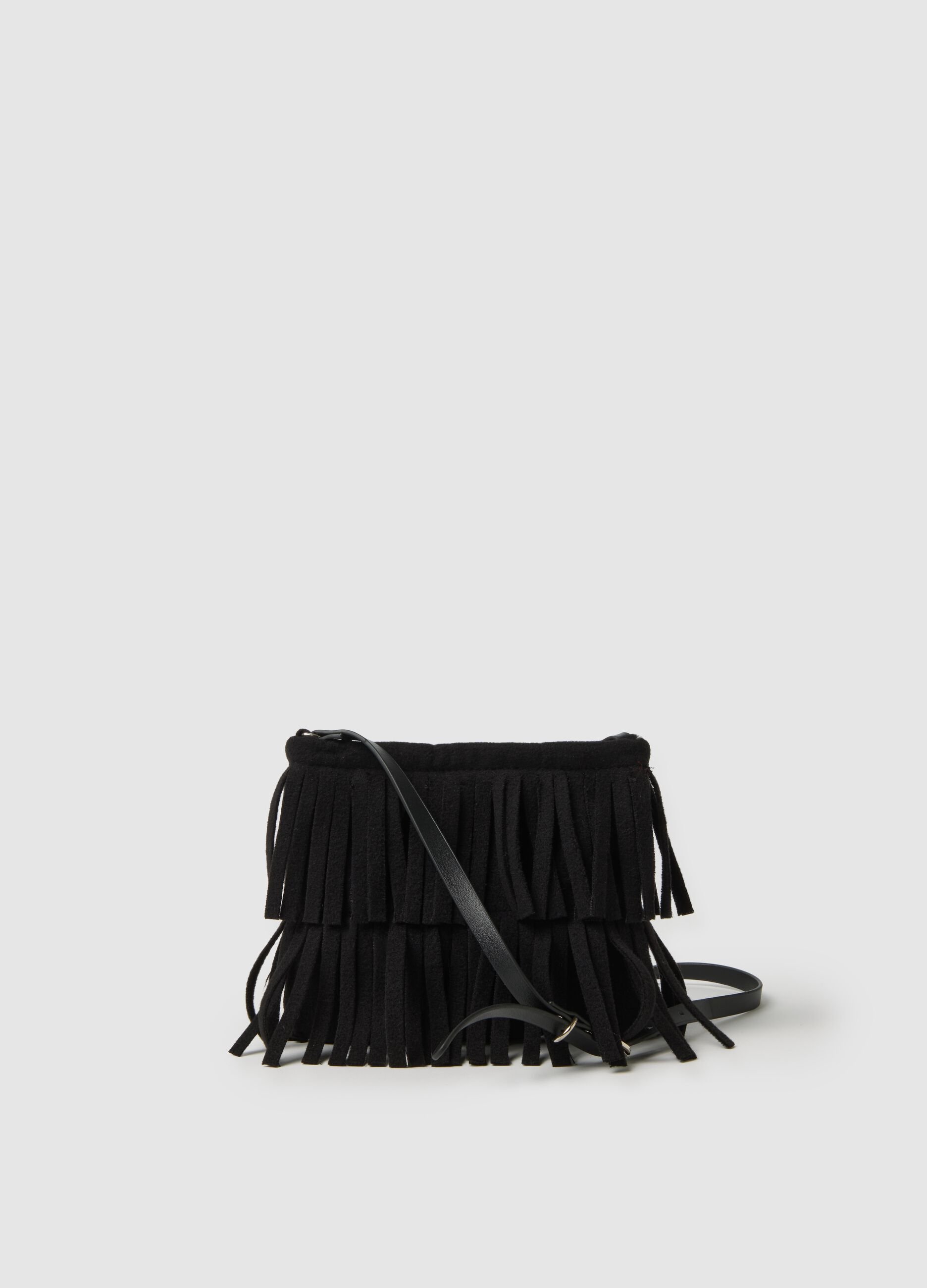 Black shoulder bag for girls with fringes