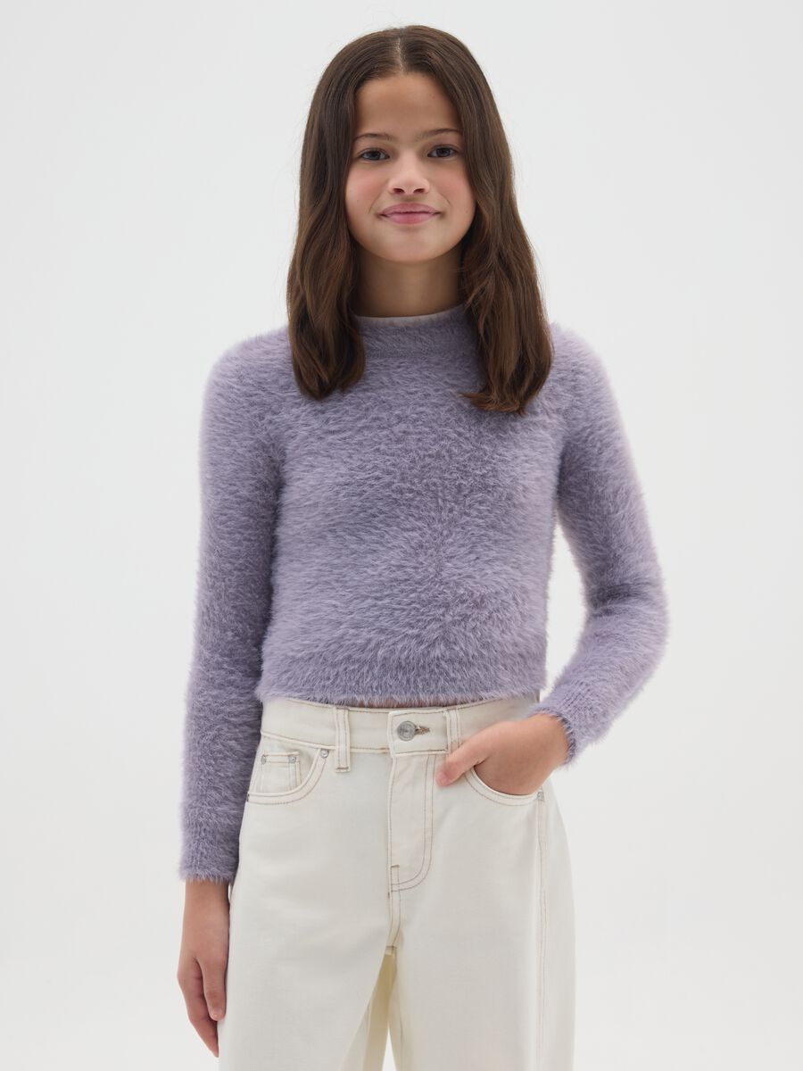 Maglione viola morbido da ragazza vestibilità fitted_0