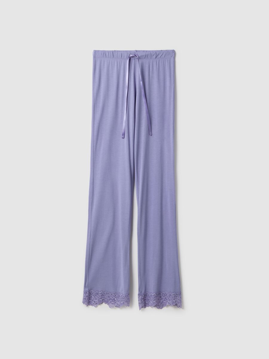 Purple pyjama trousers regular fit with lace details_4