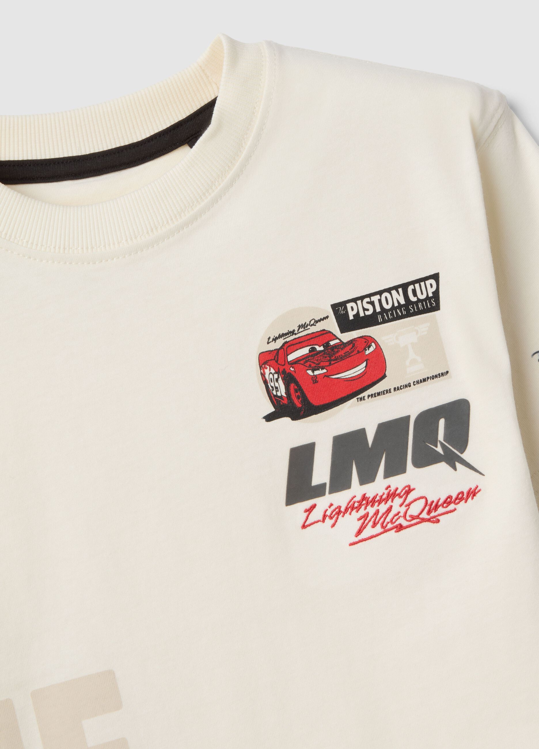 White kids&rsquo; pure cotton T-shirt with Cars print, oversized fit