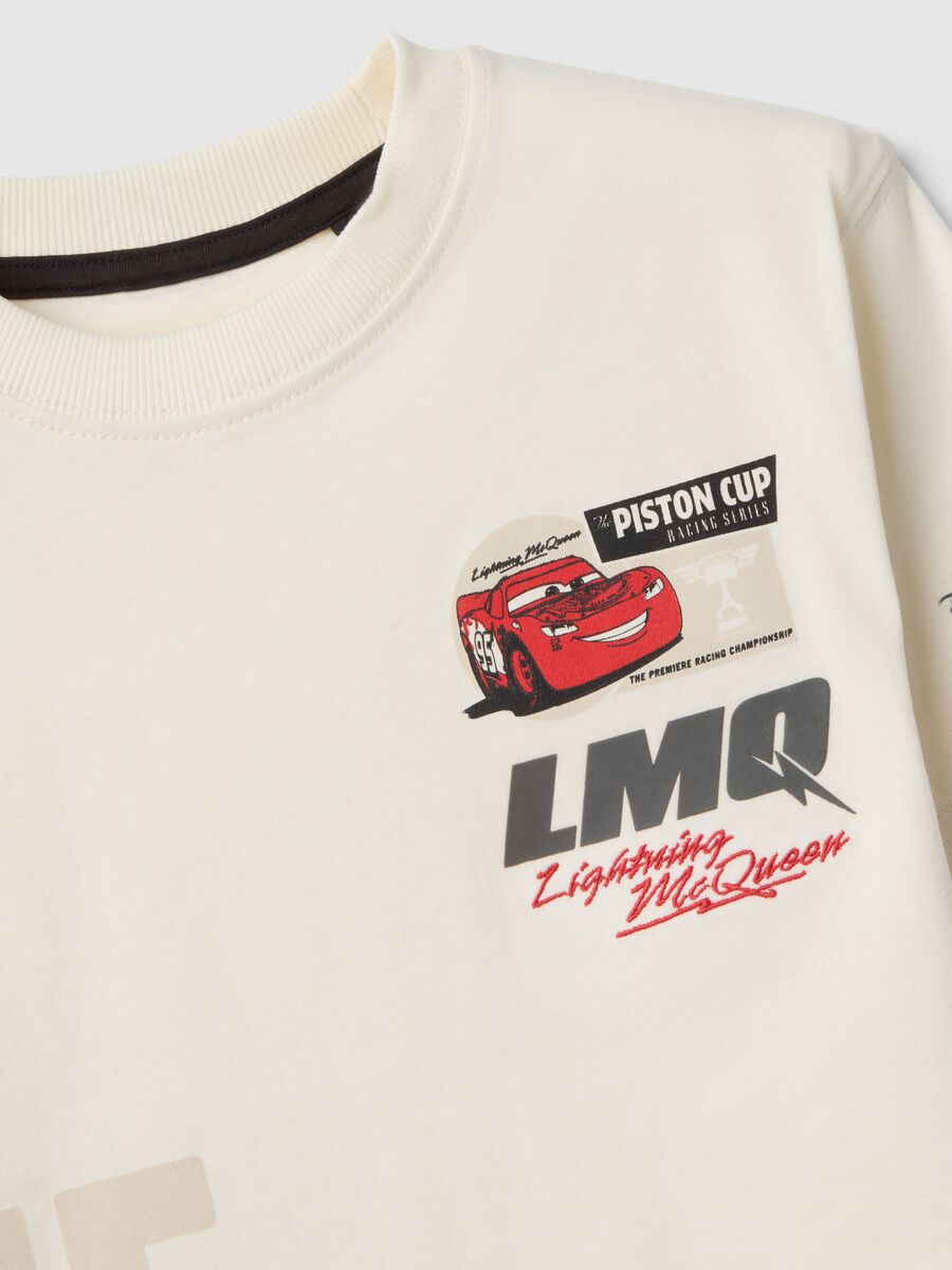 White kids&rsquo; pure cotton T-shirt with Cars print, oversized fit_2