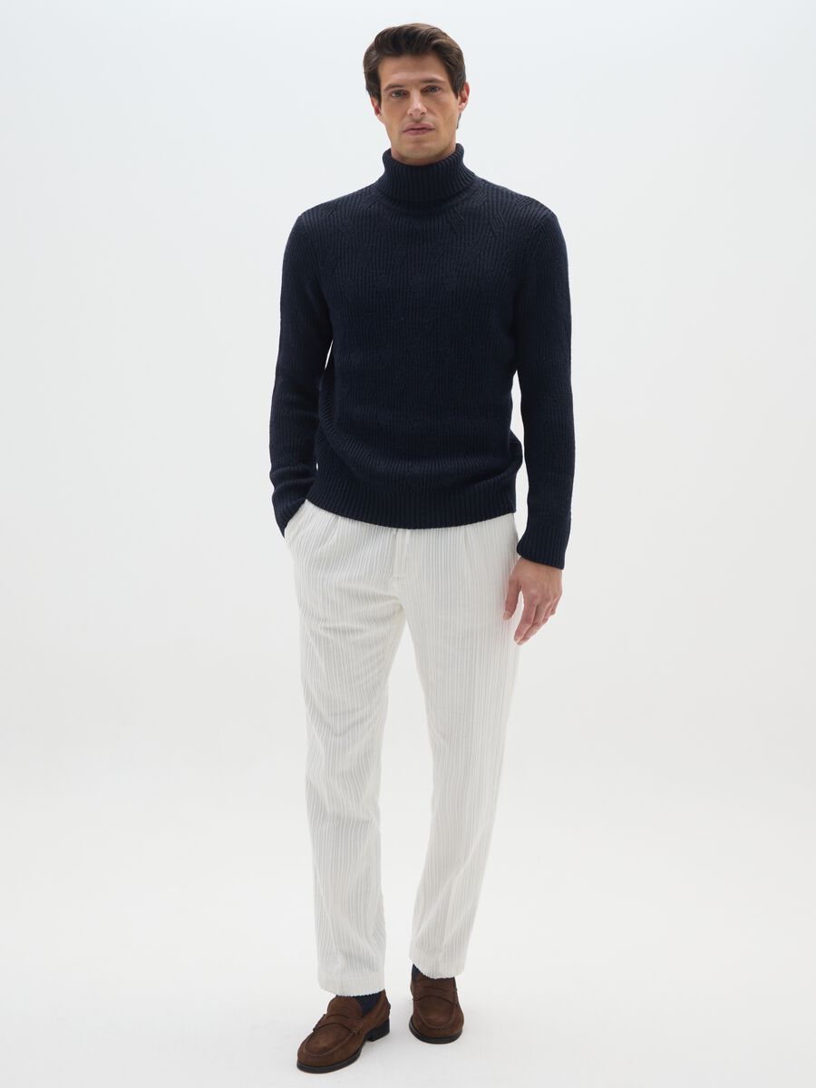 Regular fit blue turtleneck pullover with jacquard pattern_1