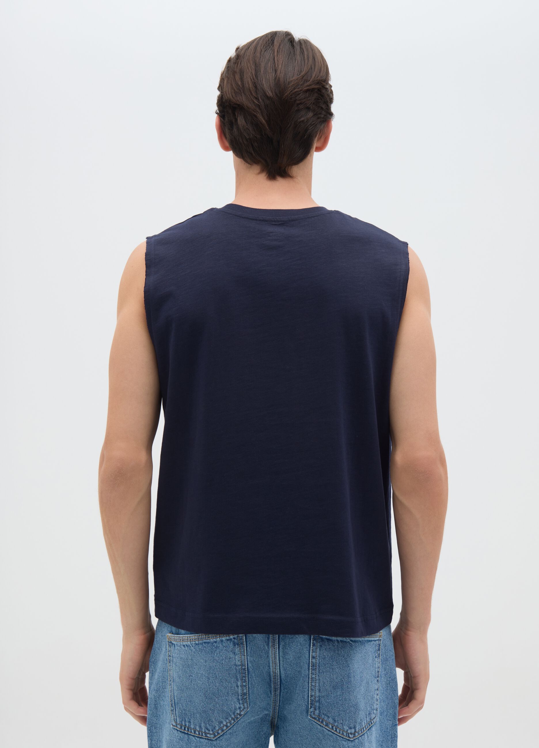Canotta da uomo in puro cotone blu relaxed fit