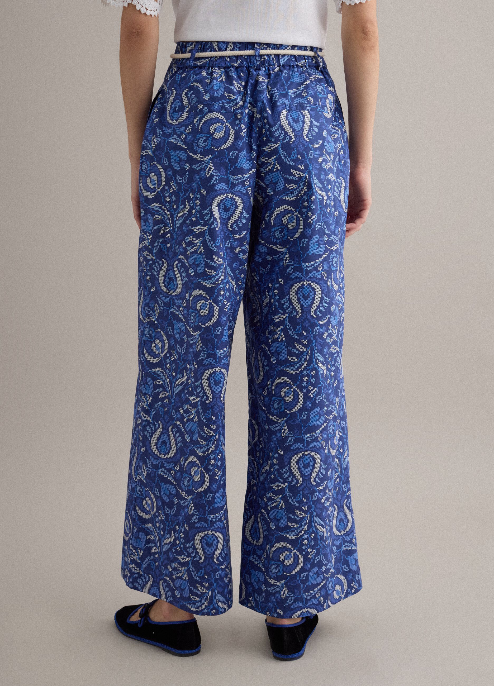 Blue pure cotton patterned trousers
