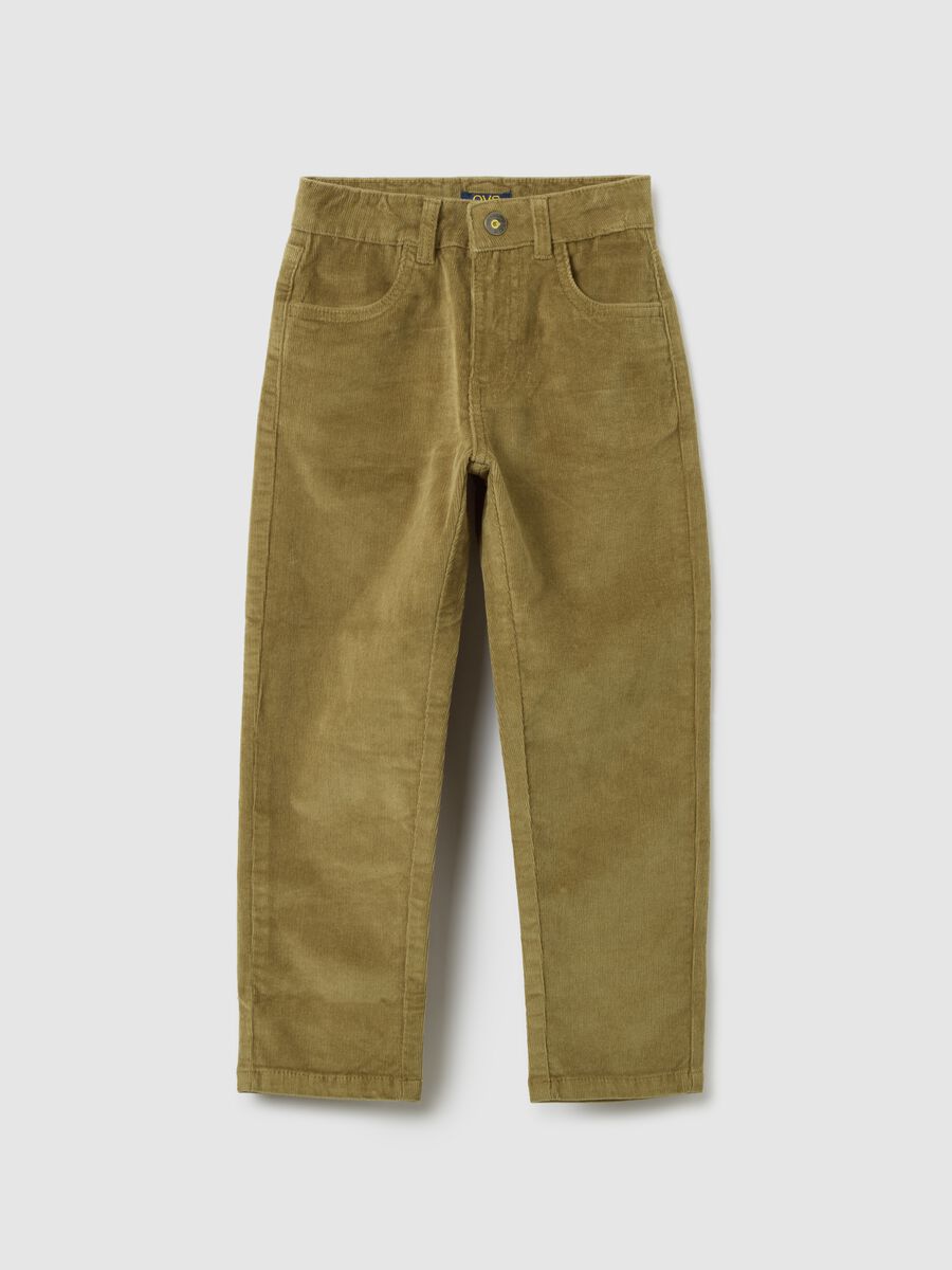 Pantaloni da bambino in cotone e velluto marroni regular fit_0