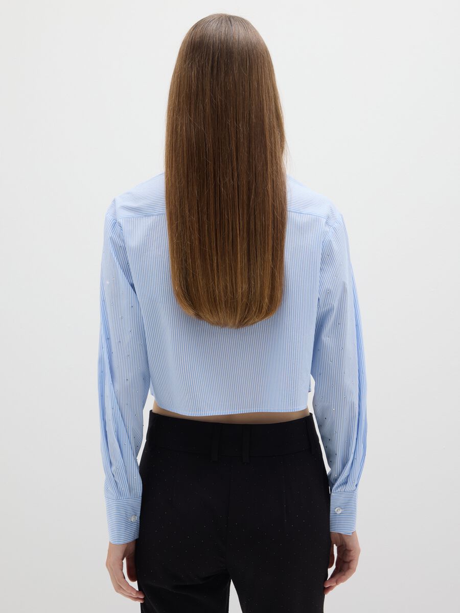 Multicoloured stripe shirt in pure cotton regular fit with rhinestones_3