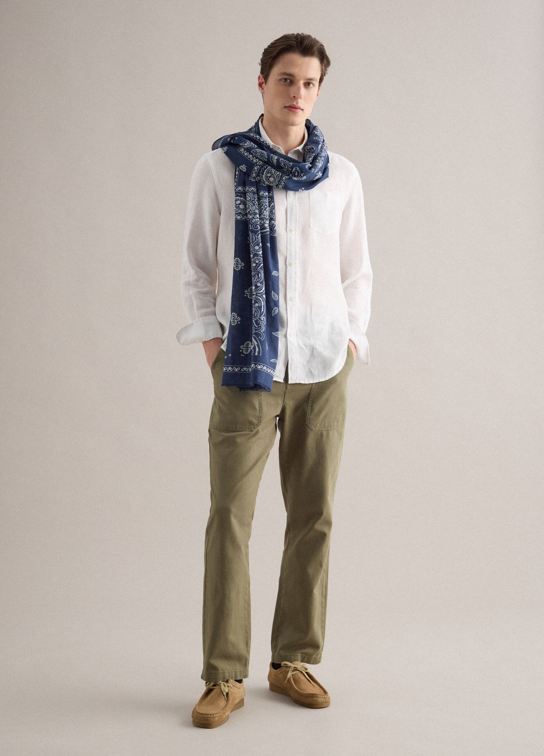 Pure blue cotton scarf with paisley pattern