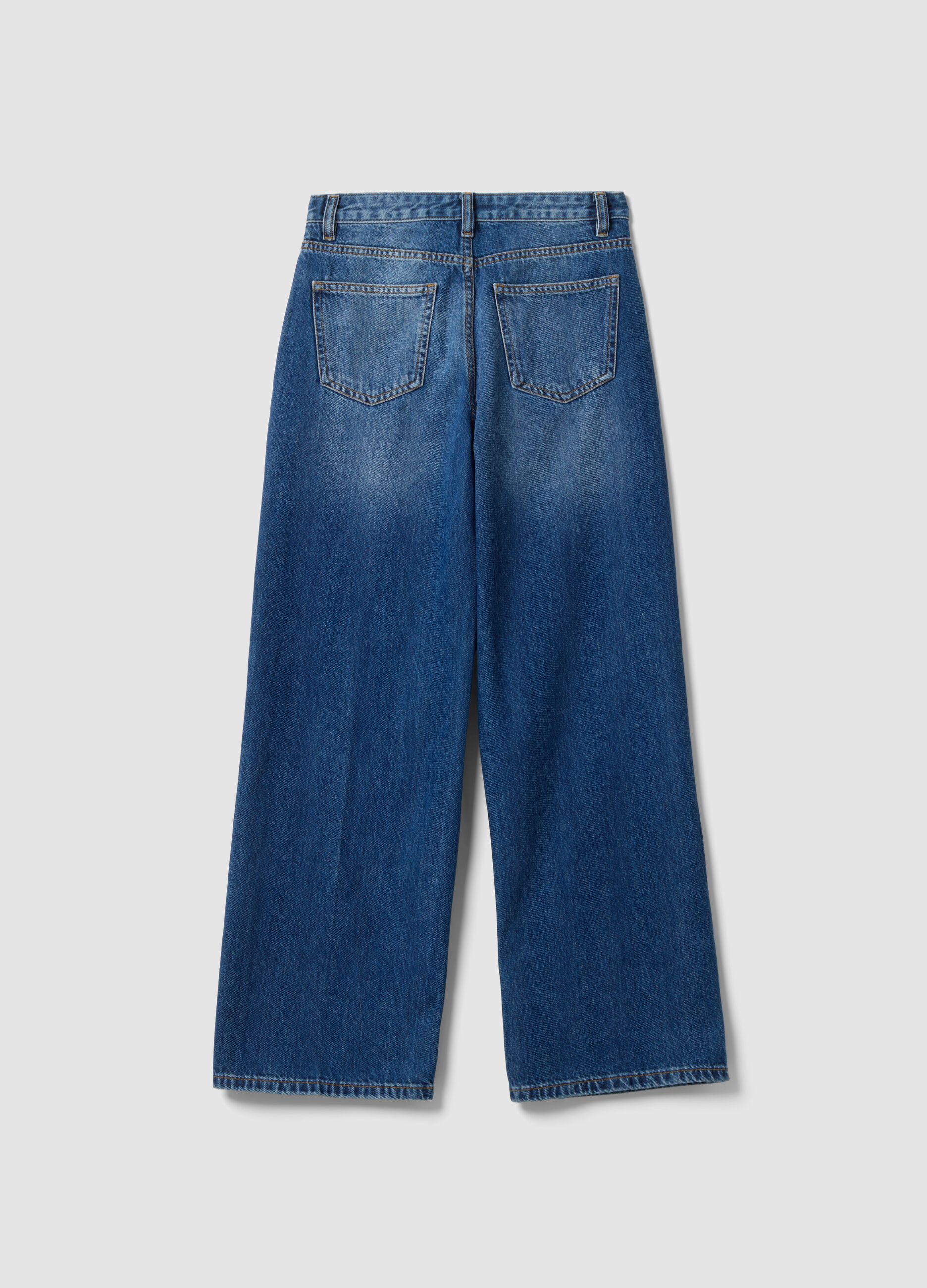 Blue denim straight-fit jeans in pure cotton