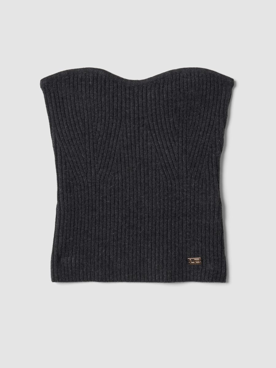 Grey rib-knit bandeau top in wool blend_4