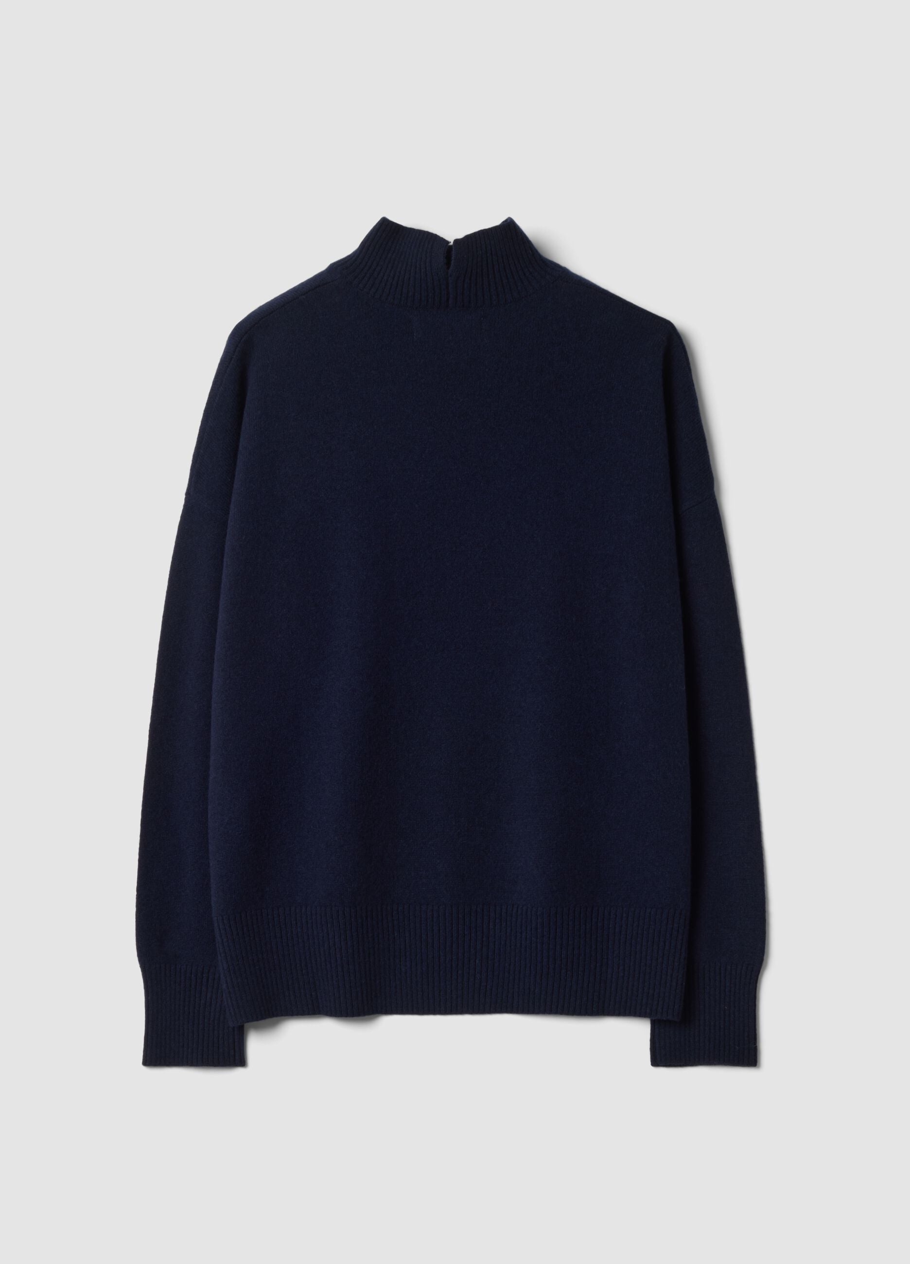 Blue pure wool jumper with raised neck, oversized fit