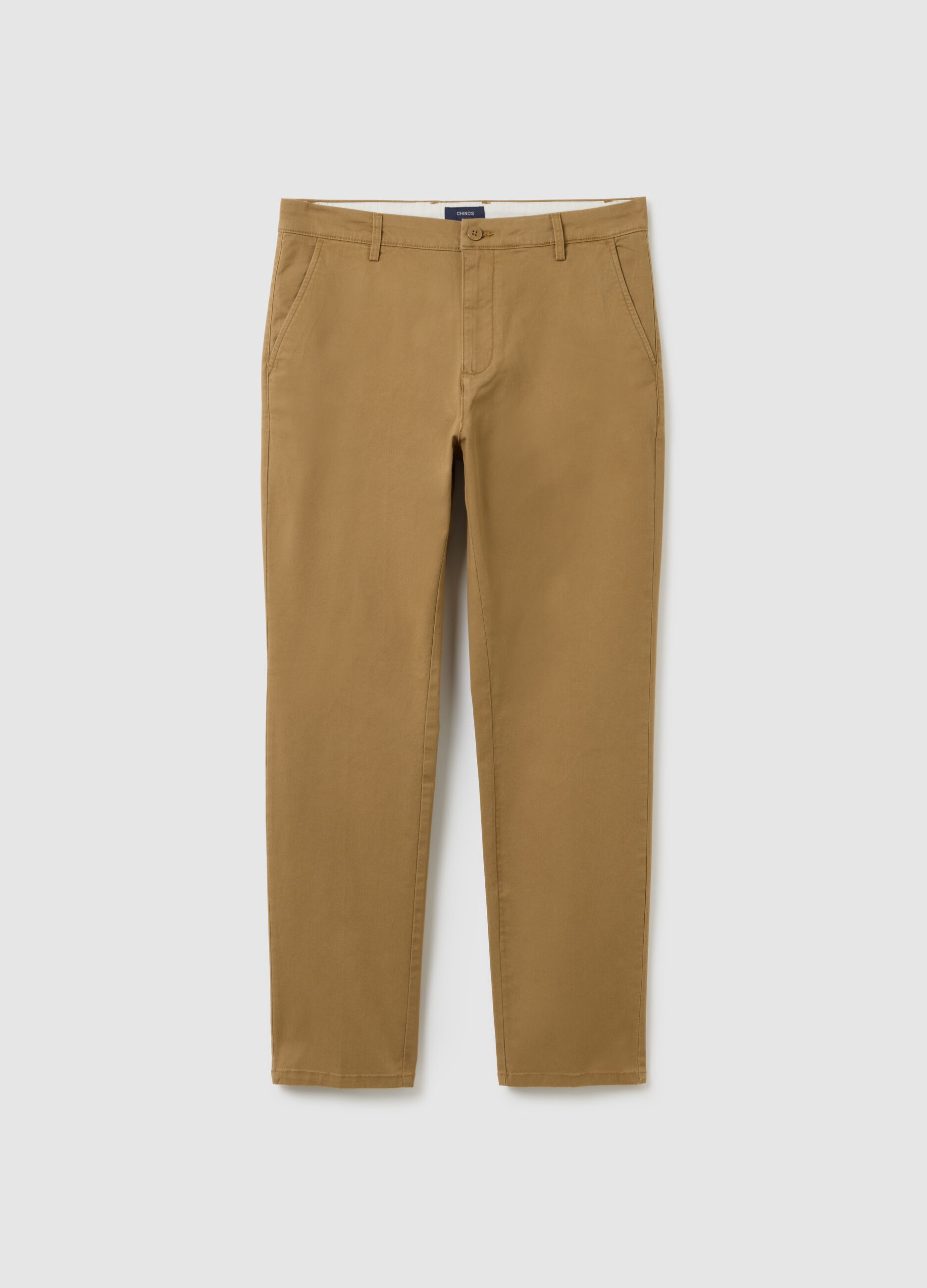 Beige Stretch Cotton Trousers Regular Fit