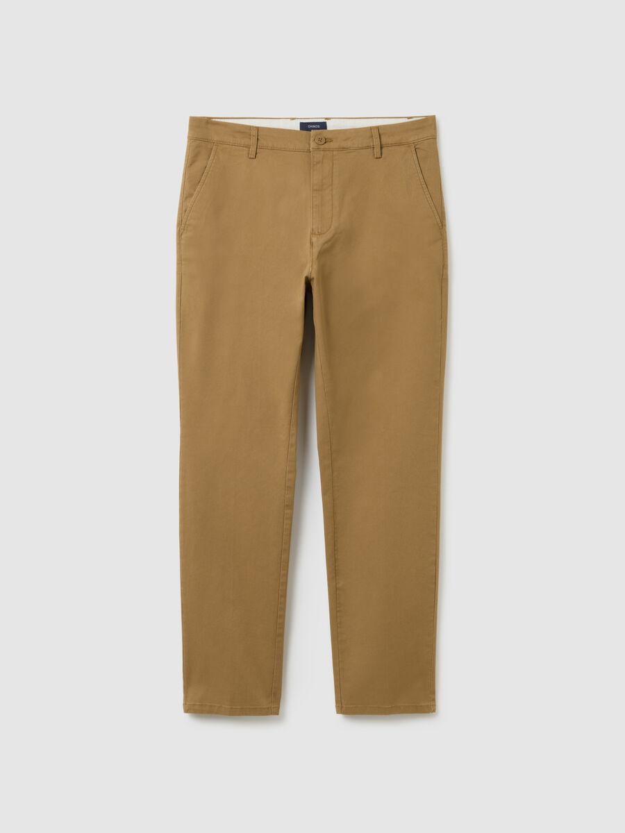 Beige Stretch Cotton Trousers Regular Fit_0