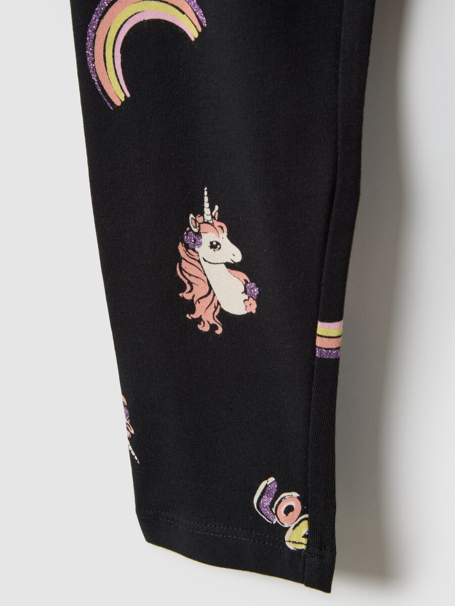 Girls' Black Stretch Cotton Skinny Fit Leggings with Prints_3