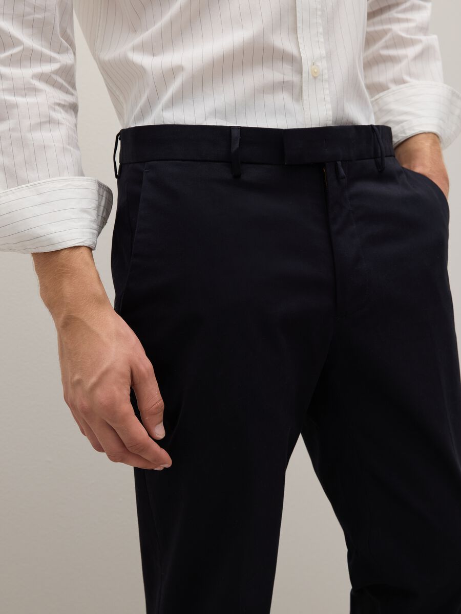 Regular Fit Blue Stretch Cotton Trousers_3