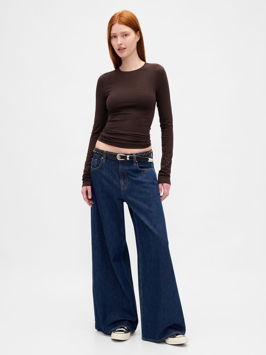 Brown long-sleeved stretch top_2