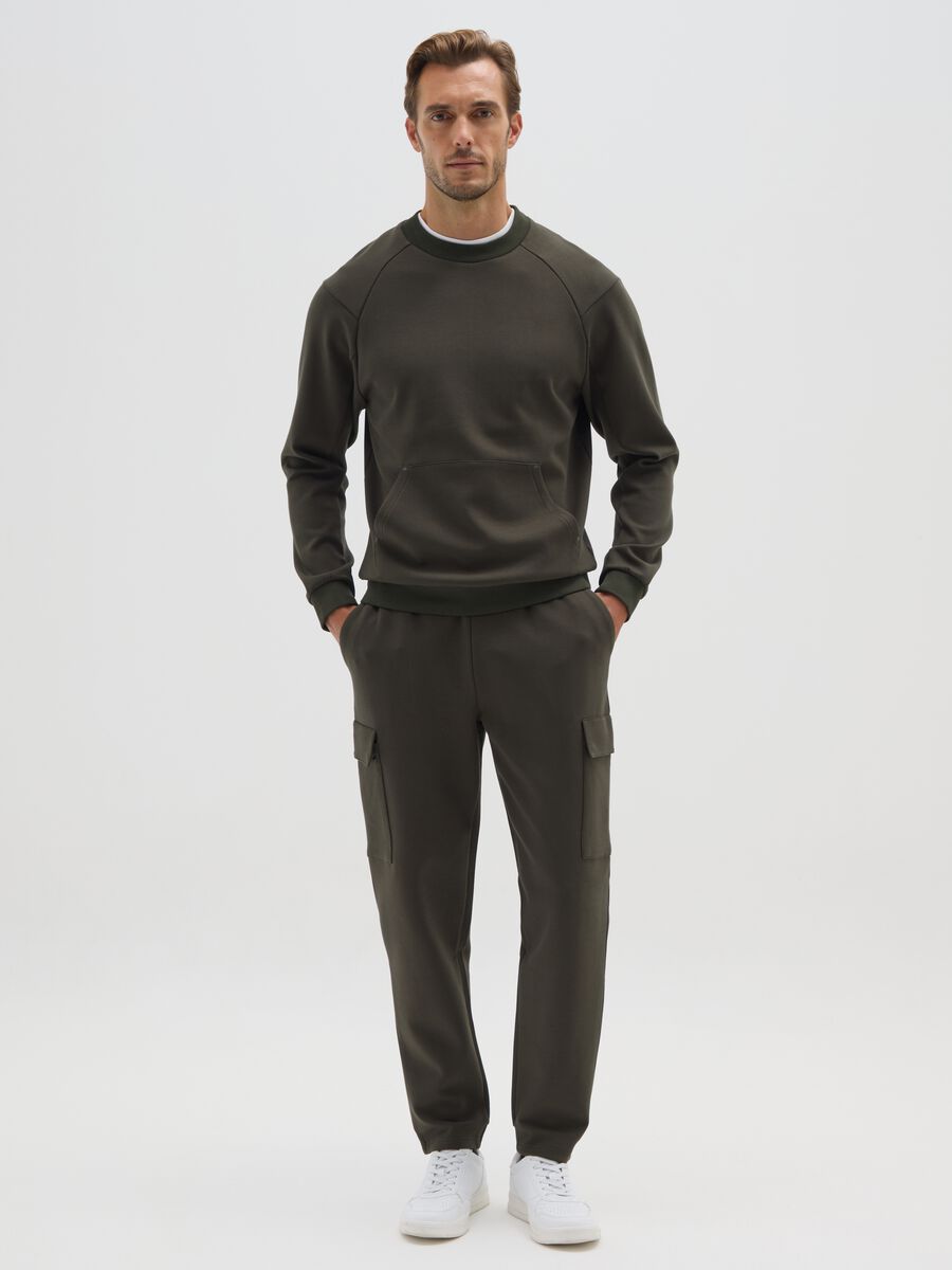 Regular fit brown cotton blend trousers_1