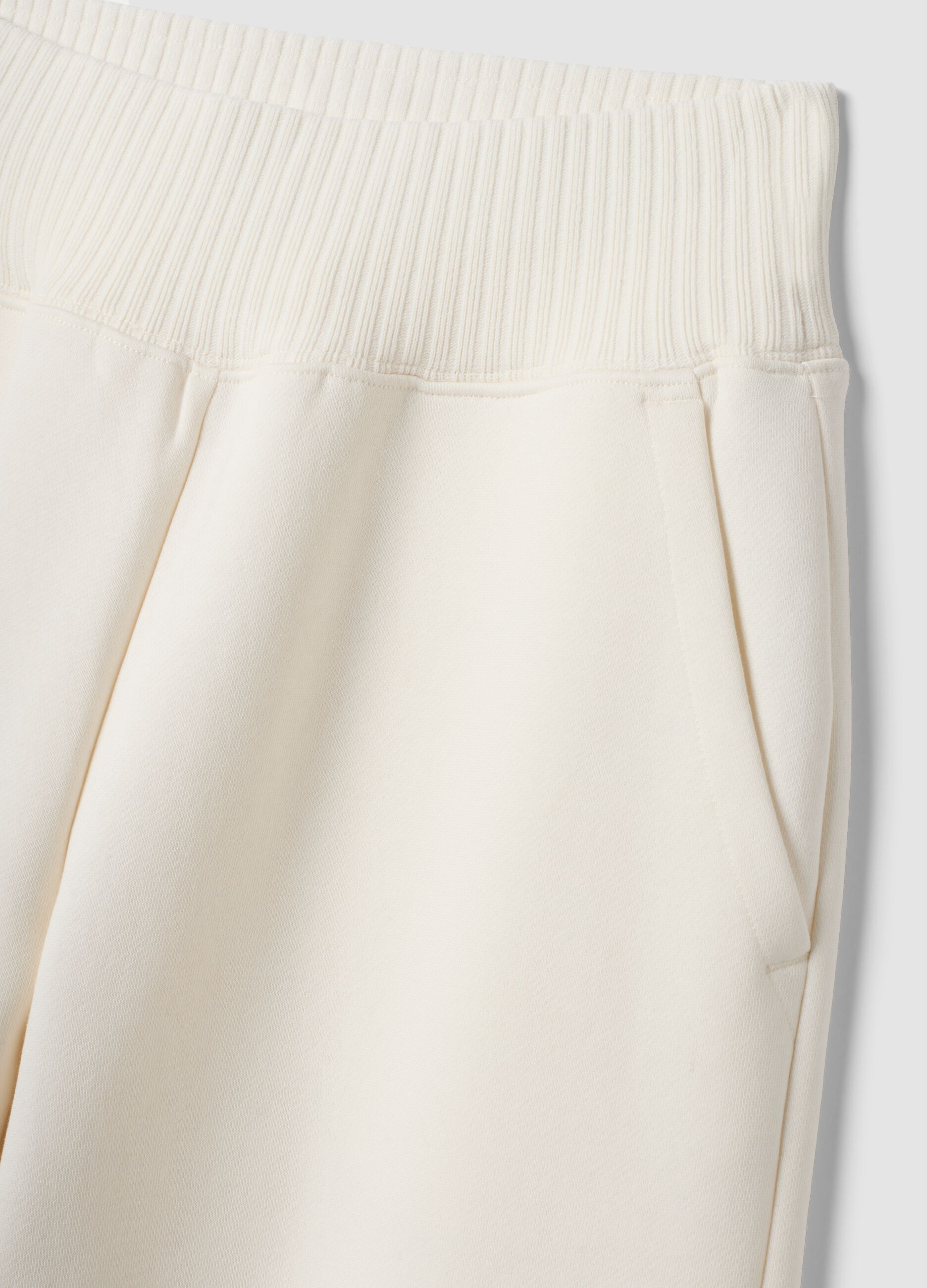 White cotton-blend fleece straight-leg trousers