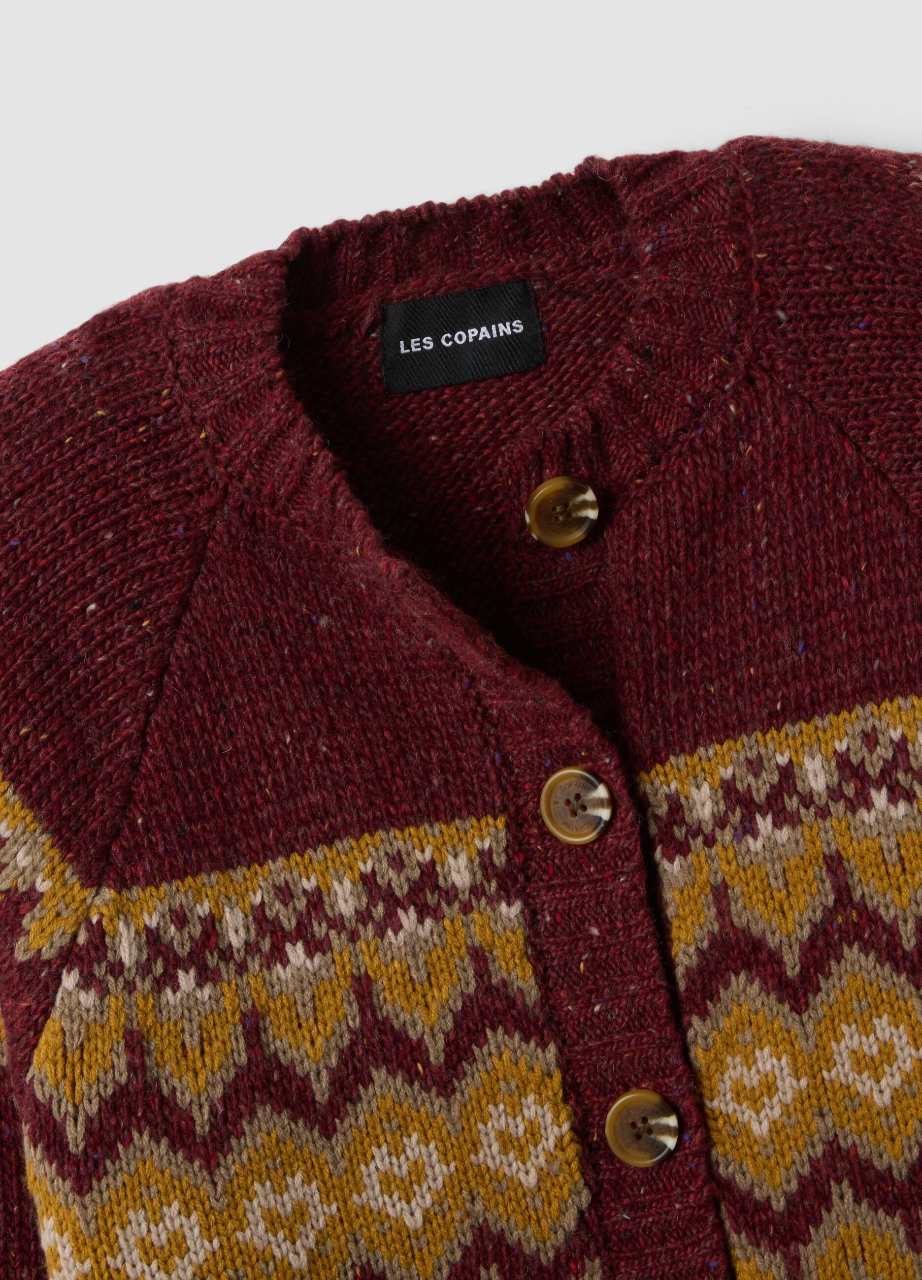Red crew-neck jacquard wool-blend cardigan, regular fit