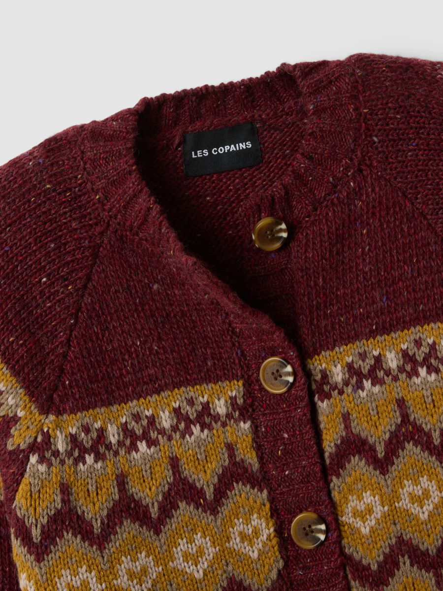 Cardigan rosso girocollo in misto lana jacquard regular fit_5