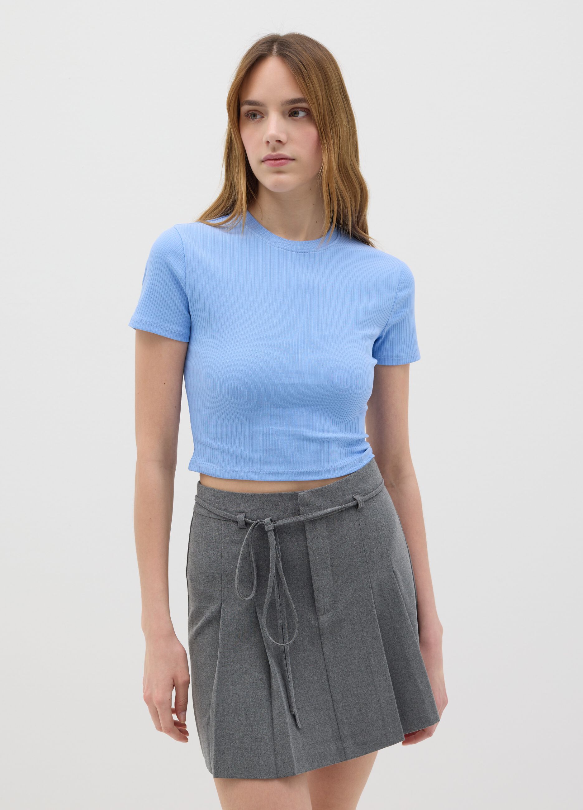 Women’s light blue fitted T-shirt in stretch cotton
