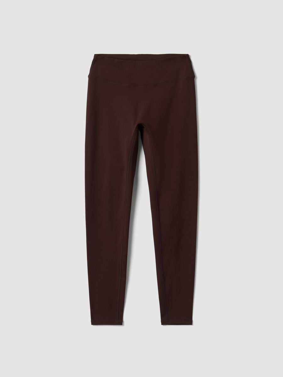 Leggings marroni in tessuto elasticizzato a vita alta_5