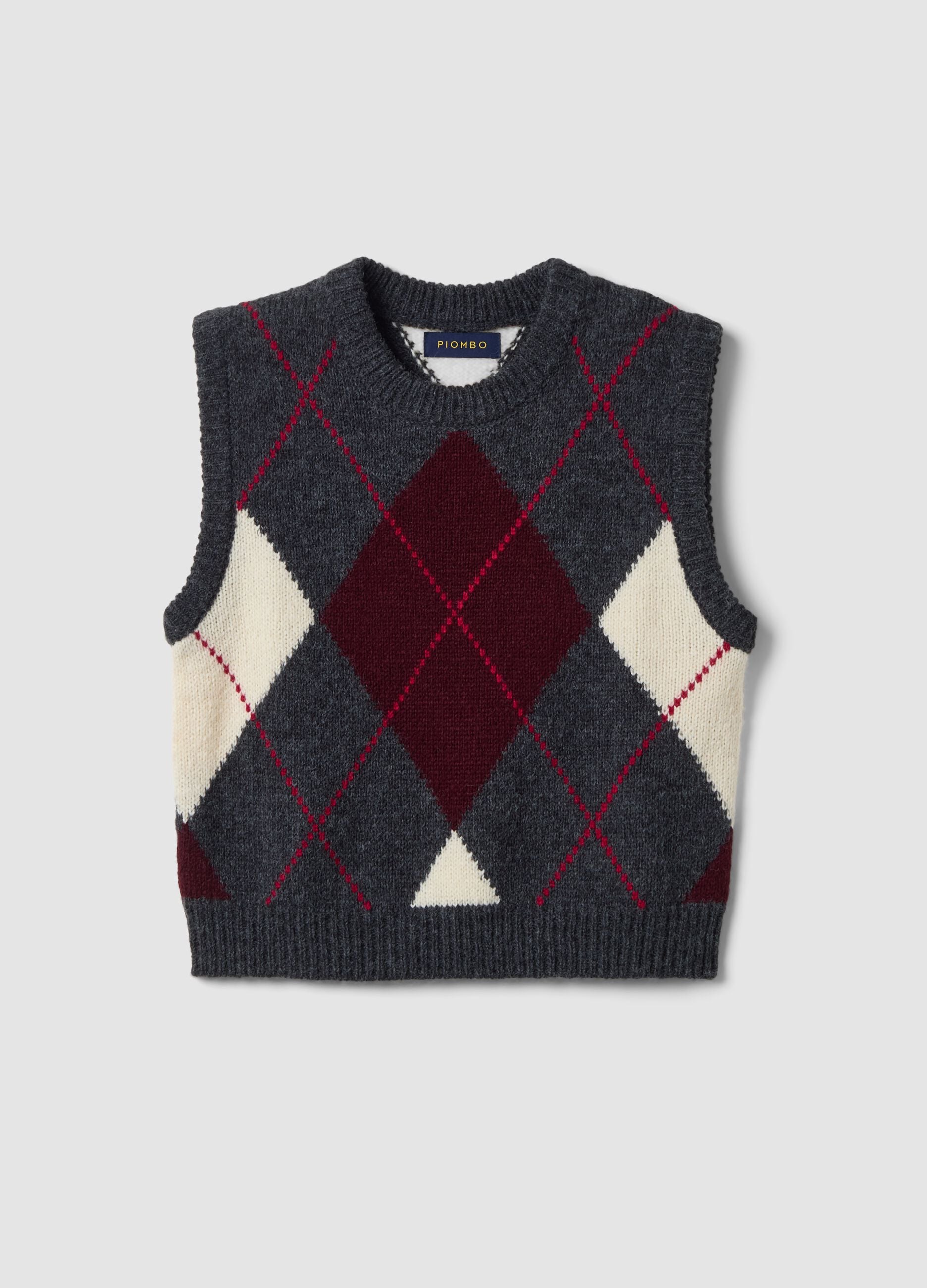 Gilet grigio in misto lana jacquard con girocollo regular fit