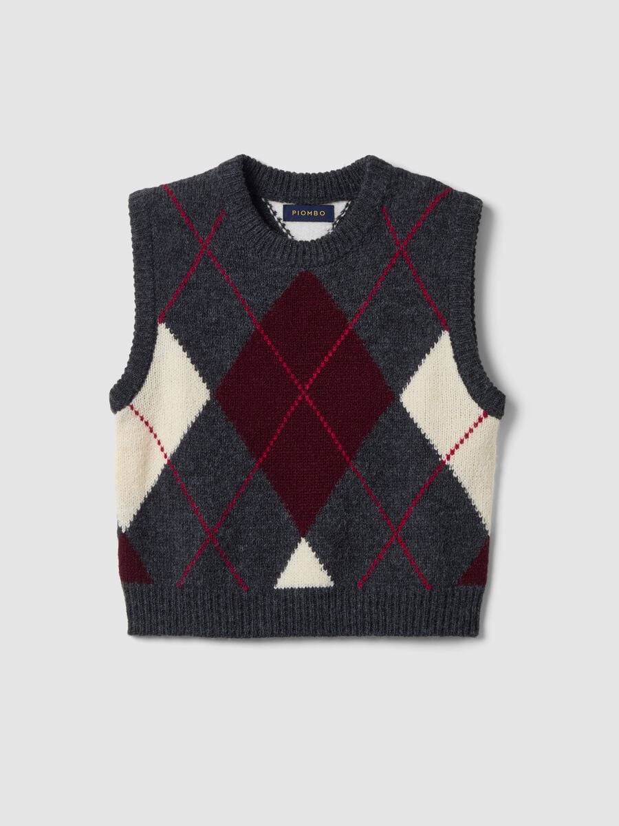 Gilet grigio in misto lana jacquard con girocollo regular fit_0