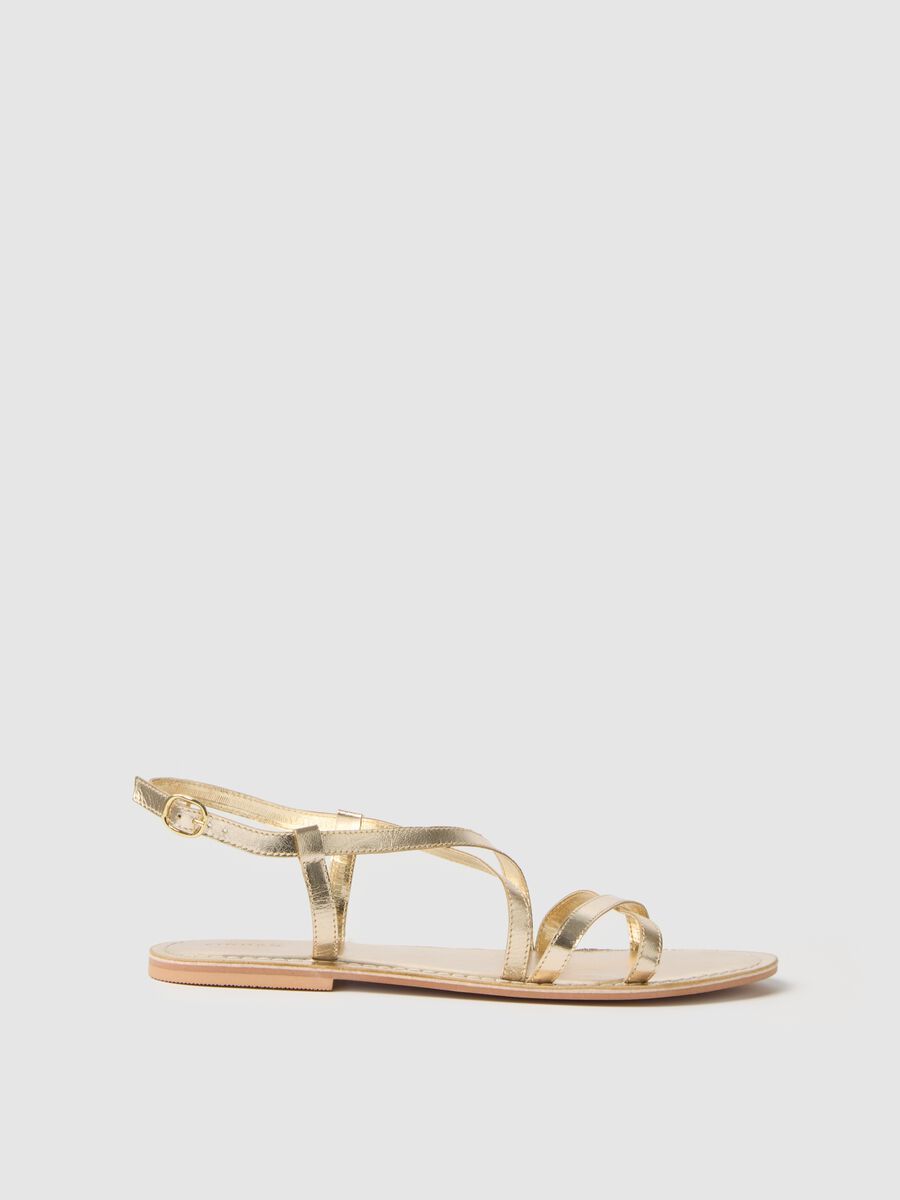 Women's Gold Genuine Leather Sandals_0