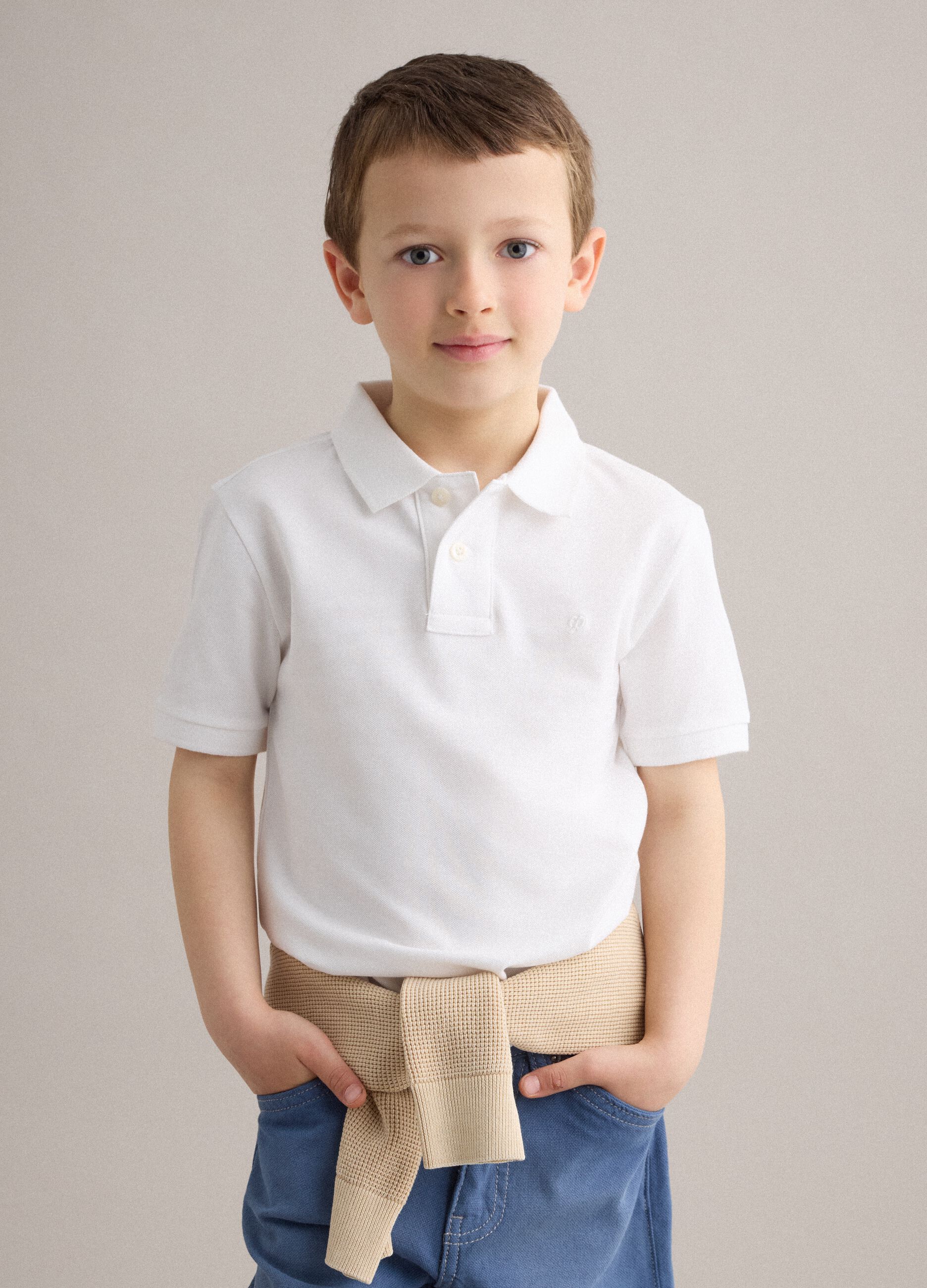 Polo in cotone elasticizzato bianca da bambino regular fit