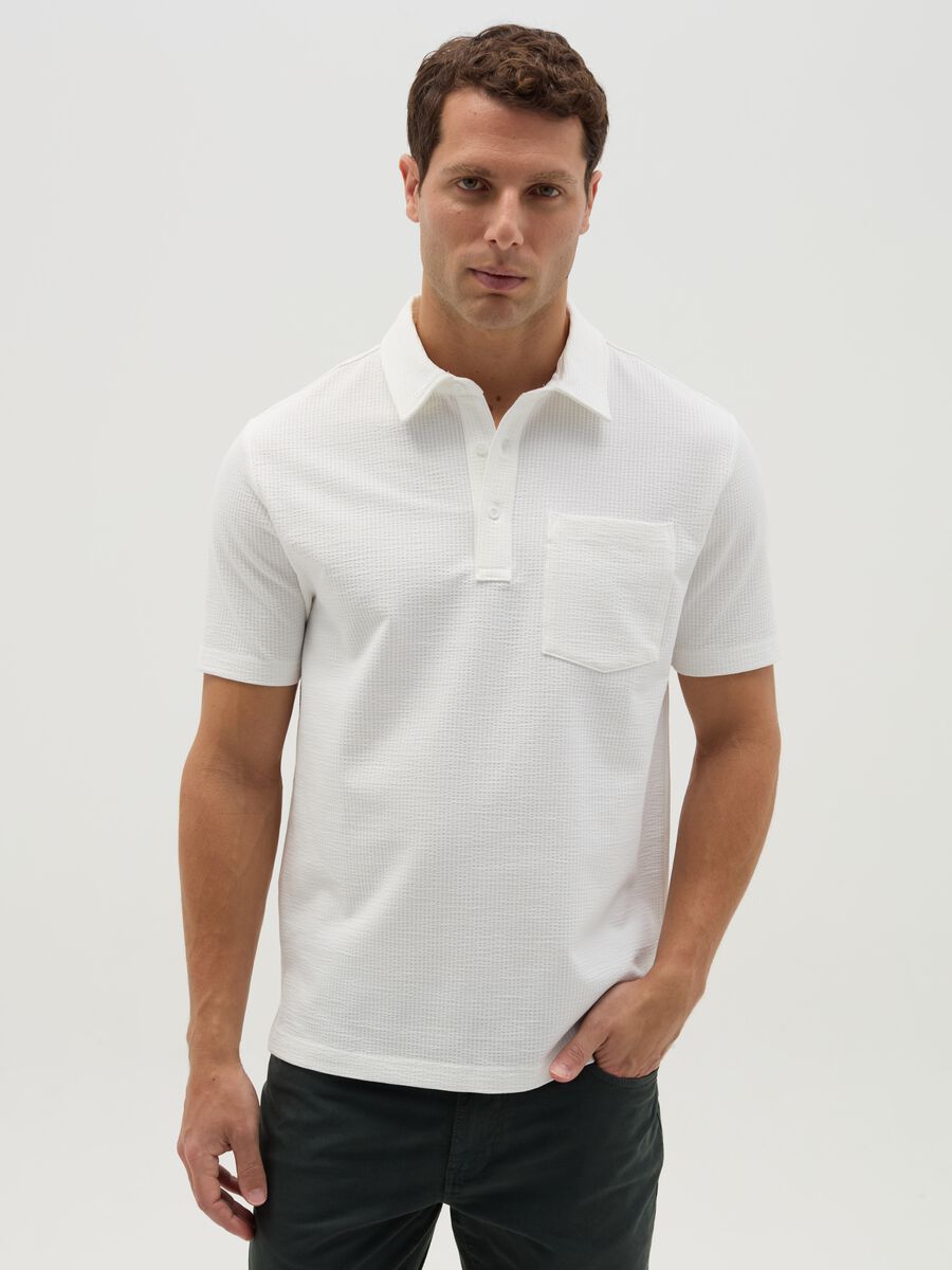 Waffle weave cotton polo shirt with pocket_0