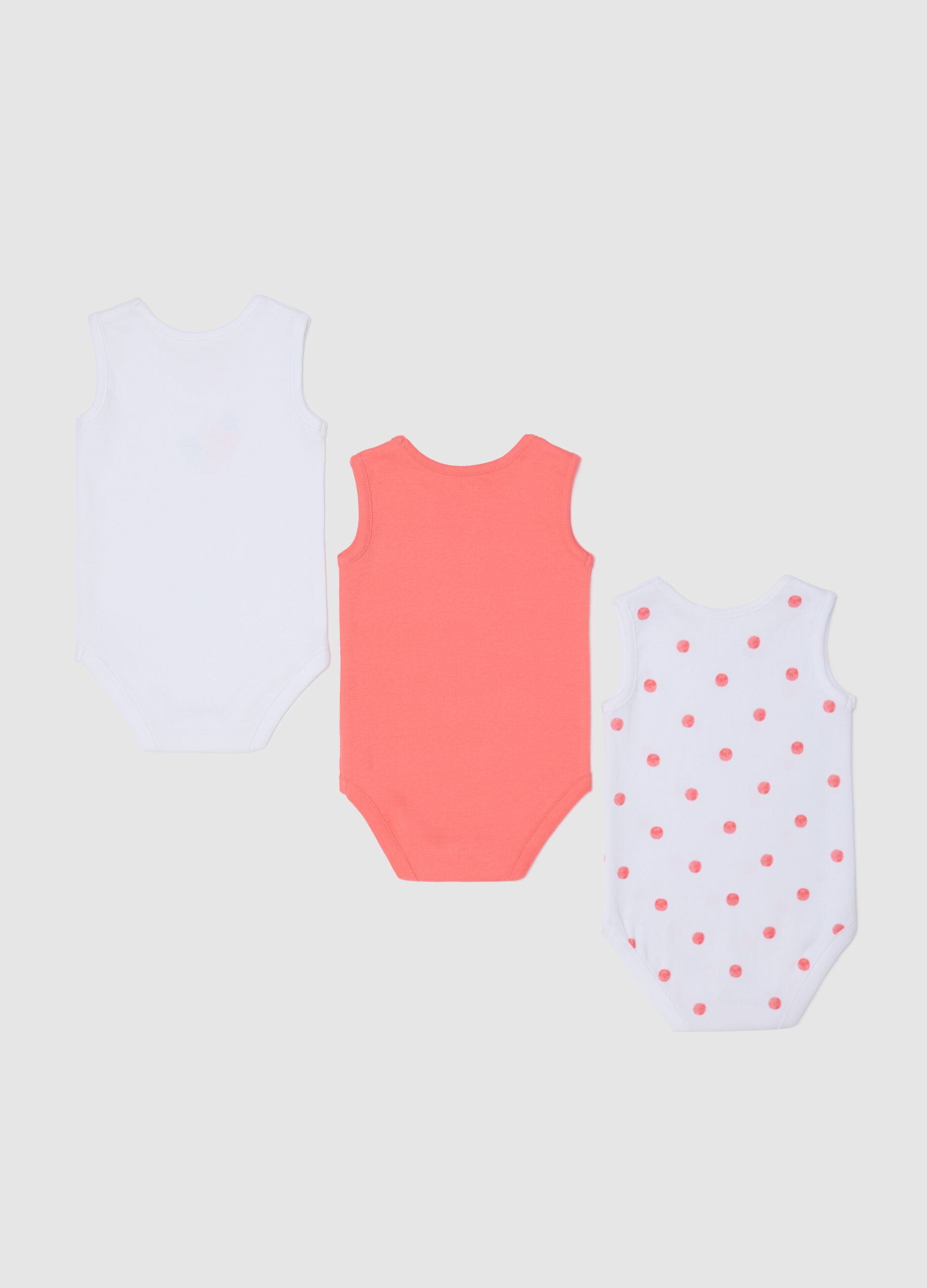 Three-pack sleeveless bodysuits with print